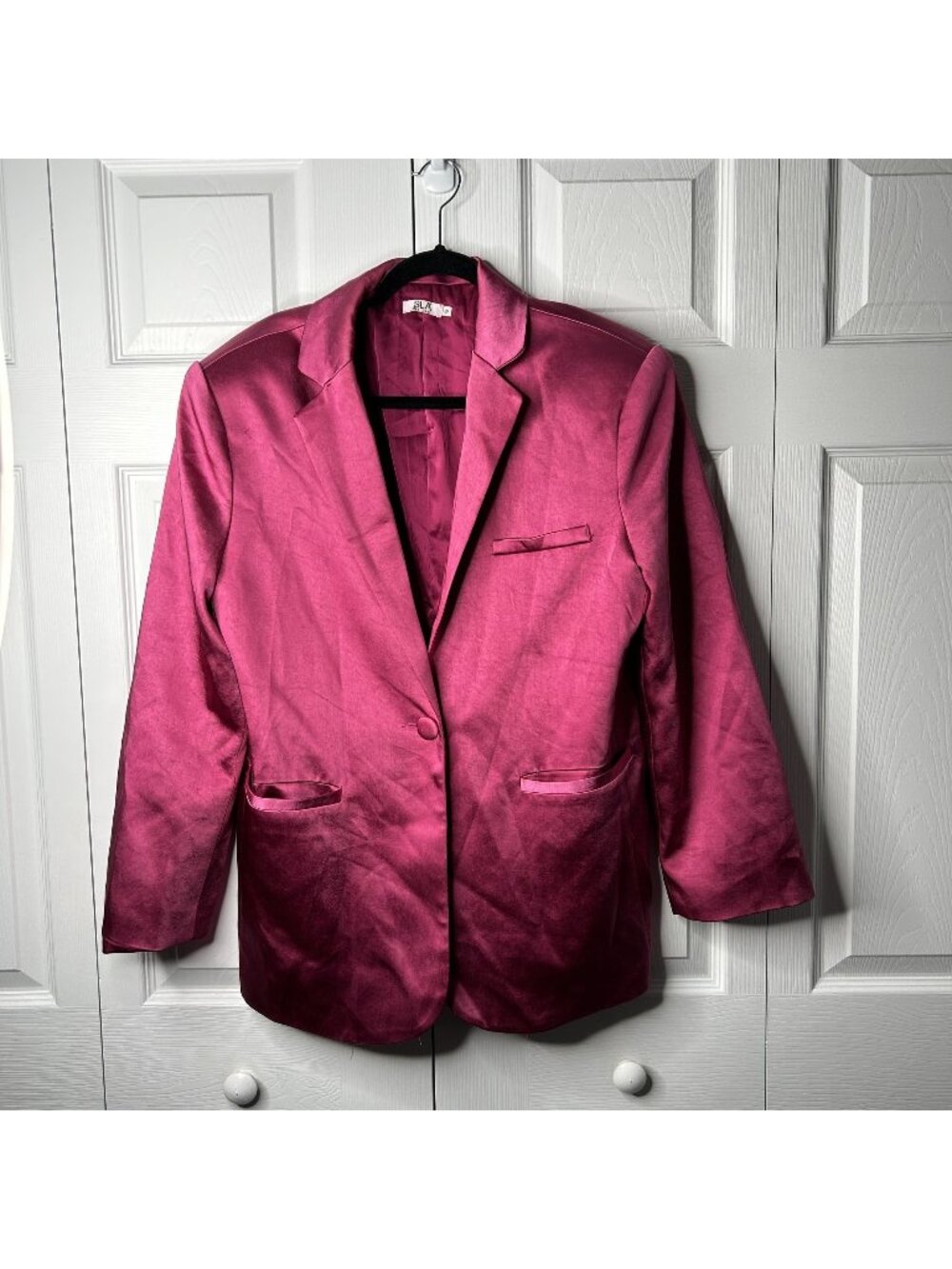 SLA The Label Olivia Hot Pink Satin Oversized Blazer Jacket Women's Size Small S